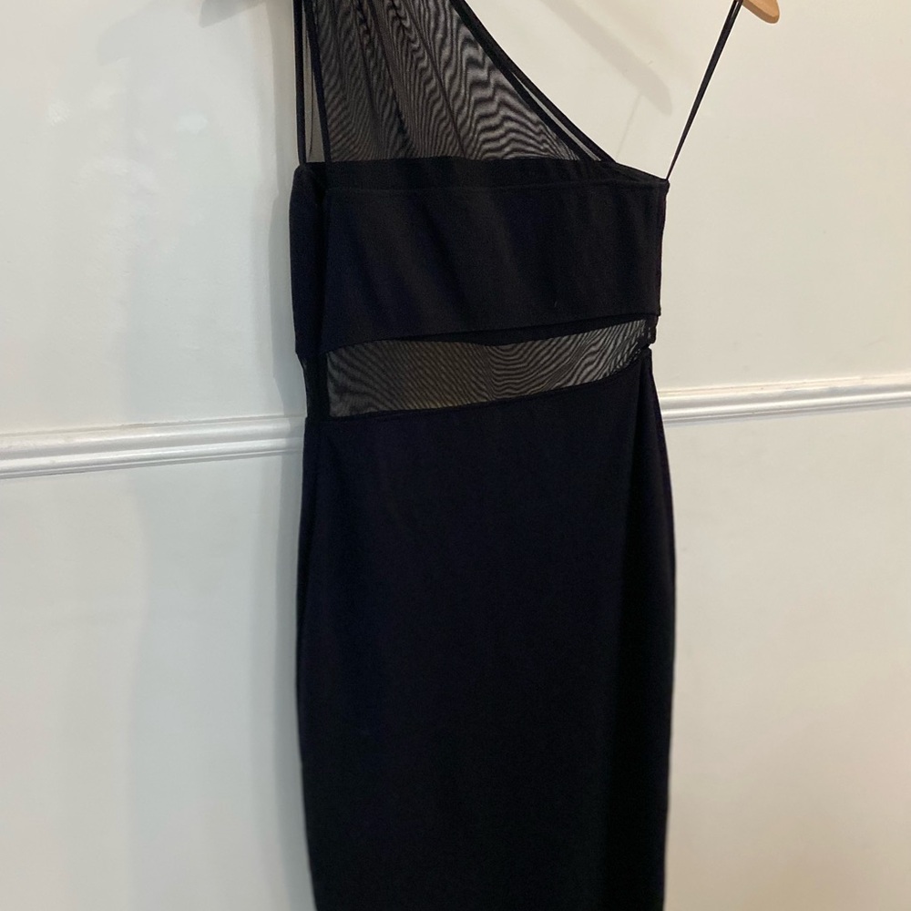 One-Shoulder Black Mesh Panel Dress